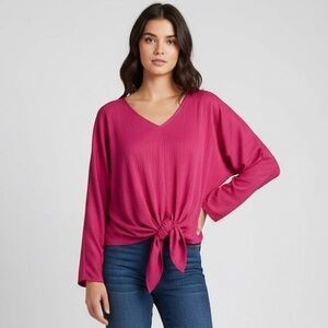 Modern Works Pink Long Sleeve Tie-Front Top Size Large - NWT